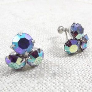 Aurora Borealis Rhinestone Screw-back Earrings